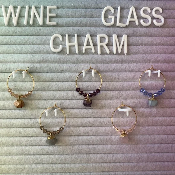 5pc Natural Stone Wine Glass Charm - Picture 4 of 4